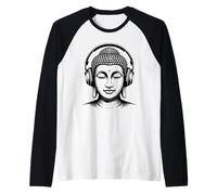 Buddha con Cuffie Mindfulness Musica Boho Zen Buddhismo Maglia con Maniche Raglan