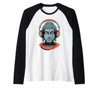 Buddha con Cuffie Mindfulness Musica Boho Zen Buddhismo Maglia con Maniche Raglan