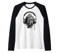 Buddha con Cuffie Mindfulness Musica Boho Zen Buddhismo Maglia con Maniche Raglan