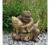 Buddha Con Koi Pesce Statua Figura di Pietra 33 CM 21 KG Oro Calcestruzzo