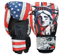 BUDDHA FIGHT WEAR Fantasy USA Guantoni da boxe - Muay Thai - Kickboxing - ecopelle interna resistente agli odori - cuciture rinforzate - diversi disegni (nero opaco, 14 once)