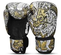 BUDDHA FIGHT WEAR - Guanti da boxe Dragon bianchi progettati per allenamenti e sparring in Muay Thai Kickboxing Fitness - Uomini e Donne - 12 oz