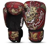 BUDDHA FIGHT WEAR - Guanti da boxe Dragon rossi progettati per allenamenti e sparring in Muay Thai Kickboxing Fitness - Uomini e Donne - 10 oz