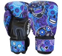 BUDDHA FIGHT WEAR - Guanti da boxe Fantasy Mexican Viola - Muay Thai - Kick Boxing - Pelle sintetica intrecciata interna resistente agli odori - Cucitura rinforzata (viola, 12 onz)