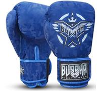 BUDDHA FIGHT WEAR - Guanti da boxe Thailand - Muay Thai - Kick Boxing - Pelle sintetica intrecciata interna resistente agli odori - Vari disegni (Army Blue, 12 Oz)