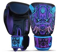 BUDDHA FIGHT WEAR - Guantoni da boxe Fantasy Luzbel - Muay Thai - Kick Boxing - Pelle sintetica di alta qualità - Tessuto interno resistente agli odori - Cuciture rinforzate - Colori blu - 16 Oz