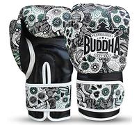BUDDHA FIGHT WEAR - Guantoni da boxe messicani - Muay Thai - Kick Boxing - Pelle sintetica di alta qualità - Imbottitura interna GS-3 - Protezione dagli impatti - Colore nero - Taglia 12 Oz