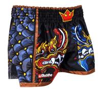 Buddha Fight Wear - Pantalone Retro Premium Fantasy. Appositamente progettato per l'allenamento e la competizione di Kick Boxing, Muay Thai, K1, Boxe, Nero , S