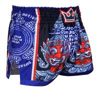 Buddha Fight Wear - Pantalone Retro Premium Fantasy. Appositamente progettato per l'allenamento e la competizione di Kick Boxing, Muay Thai, K1, Boxe, nero e blu., S