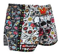 Buddha Fight Wear - Pantaloni Retro Premium Fantasy. Appositamente progettato per l'allenamento e la competizione di Kick Boxing, Muay Thai, K1, Boxe, bianco+nero, S