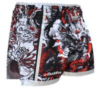 Buddha Fight Wear - Pantaloni Retro Premium Fantasy. Appositamente progettato per l'allenamento e la competizione di Kick Boxing, Muay Thai, K1, Boxe, Bianco+multicolore, S