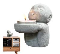 Buddha Figurine - Suesser Resin Mönch Deko, Schlichte Teelicht Kerzenhalter Sammlung, Harmonischer Stil | Zen Raum Fuer Wohnraum Schlafzimmer Altar Ruhebereich