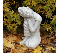 Buddha guardiano del tempio statua in pietra 38 cm 13 kg grigio cemento bianc...