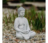 Buddha guardiano del tempio statua in pietra 39 cm 12 kg grigio cemento bianc...