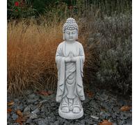 Buddha guardiano del tempio statua in pietra 60 cm 17 kg grigio cemento bianc...