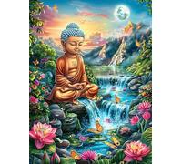 Buddha Meditating by A Waterfall Puzzle 1000 Pezzi Per Adulti Antistress Science Fiction Magical Dream Cartone Opaco Non Sbiadisce Per Rilassamento Serale Kit Completo Con Poster E Colla Qualità Garan