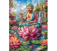 Buddha Meditating on A Lotus Flower Puzzle 300 Pezzi Difficili Per Adulti Science Fiction Magical Dream Cartone Opaco Anti Riflesso Tema Astratto Per Passatempo Impegnativo Con Poster Incluso Miglior
