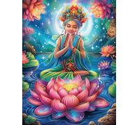 Buddha Meditating on A Lotus Flower Puzzle 500 Pezzi Difficili Per Adulti Science Fiction Magical Dream Cartone Opaco Anti Riflesso Tema Astratto Per Passatempo Impegnativo Con Poster Incluso Miglior
