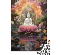 Buddha Meditation Lotus 1000 Pezzi Cartone White Buddha on Lotus Puzzle Per Adulti Resistente Ai Graffi Momento Di Relax Regalo Per Famiglia Ecologico 52x38cm/1000pcs