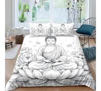 Buddha meditationcopripiumino microfibra 3 pezzi motivo 3D con cerniera Zen line art style Set Di Copripiumino incluso federe aiosa morbida for ragazzi Double（200x200cm）