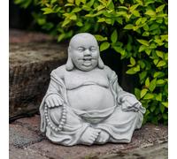 Buddha Mönaco Ridens Statua Cemento Bianco 23 Cm 8 Kg Resistente Al Gelo