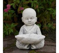 Buddha Monaco Con Conchiglia Figura di Pietra 22 CM 4 KG Grigio Cemento bianco