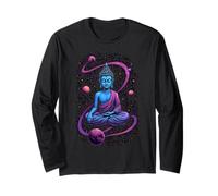 Buddha nello Spazio meditando Arte Spirituale cosmica Maglia a Manica