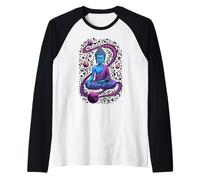 Buddha nello Spazio meditando Arte Spirituale cosmica Maglia con Maniche Raglan