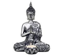 Buddha sconosciuto con portacandele in argento, 20,5 cm, meditazione spirituale.