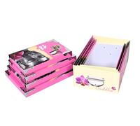 Buddha, set di 4 scatole portaoggetti estraibili con coperchio impilabile, decorazione buddista Zen, angoli e manici in metallo. T: 23x15x9, 25x16,5x10,5x29