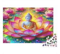 Buddha-Statue 1000 Pieces for Adults Buddha on Pink Lotus Fun And Challenging Family Game Great Gift 52x38cm/1000pcs