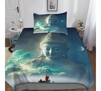 Buddha Statue Colorato Set Di Biancheria Da Letto Single(135x200cm), Lussuoso Shakyamuni Set Copripiumino Traspirante Biancheria Da Letto Finezza