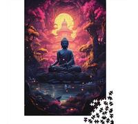 Buddha Statue Meditation 1000 Pezzi Cartone Riciclato Purple Silhouette Buddha Puzzle Per Amatori Facile Da Afferrare Attività Senza Schermo Regalo Perfetto 70x50cm/1000pcs