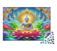 Buddha-Statue Puzzles per Anziani 1000 Pezzi Carta Riciclabile Lotus Flower Puzzle per Adultoi Interessante Gioco Per La Famiglia Props Gioco Di Festa Props for Home 38x26cm/1000pcs