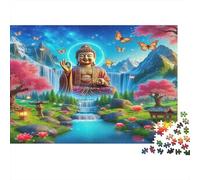 Buddha-Statue Recycled Paper for Adults Buddha in Nature with Butterflies Educational Game Decompression 1000 Pieces 52x38cm 1000pcs