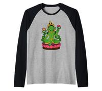 Buddha Tara Verde con Buddista Tibetano Mantra Vajrayana Maglia con Maniche Raglan