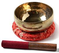 BUDDHAFIGUREN Ciotola di canto tibetano buddista fatto a mano - con accessori 500-550 g