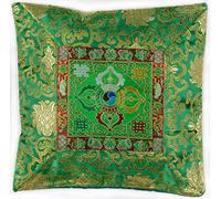 BUDDHAFIGUREN Federa Buddista in Broccato con Doppia dorje Ricamata 40x40 cm - Verde