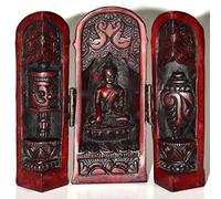 BUDDHAFIGUREN Tempio del Budda 12 cm - Resina rosso-marrone con Shakyamuni