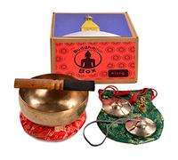 BUDDHAPUR Sound Box: campana tibetana, cannella, statuetta Buddha Saraswati, barretta per grattugiare, sottobicchiere e sacchetto, realizzato a mano in Nepal.