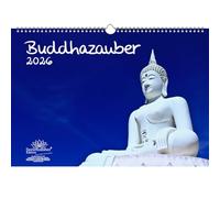 Buddhazauber - Calendario DIN A3 per 2026 Zen Buddha Feng Shui, contenuto del set: 1 calendario, 1 ciondolo natalizio, 1 ciondolo di auguri (3 pezzi totali)