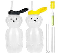 Budding Bear Borraccia con Cannuccia Bambini Orsetto 230 ml [2 Pezzi] - Bicchiere Morbida Senza BPA - Borraccia Chicco con Cannuccia Per Svezzamento e Bisogni Speciali - 3 Spazzolini Pulizia Inclusi
