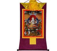 Buddista Tangka, appeso a parete tibetana, Mudra Crafts Chenrezig Thangka Appeso a parete Thangka Pittura - Broccato buddista tibetano Thangka (Colore: Oro, Taglia: S) (Colore: Blu, Taglia: M) (Colore