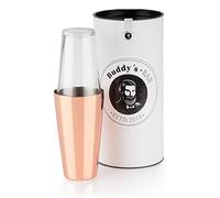 Buddy´s Bar - Boston Shaker, Bicchiere in Acciaio Inossidabile Rivestito esternamente in Rame Lucido da 700ml + Bicchiere in Vetro da 400ml, Shaker per Cocktail con Confezione Regalo Inclusa