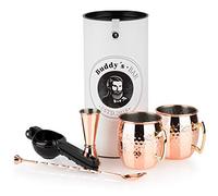 Buddy´s Bar - Moscow Mule Set completo, 2 bicchieri da cocktail da 500 ml, cucchiaio da bar da 27 cm, misuratore da bar da 5 cl e spremiagrumi nero, per uso alimentare, set di tazze da cocktail con