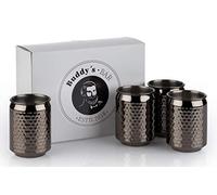 Buddy's Bar Buddy's Bar - 4 coppette da Cocktail a Forma di Barattolo, Ø 7,5 cm, H: 10,5 cm, 350 ml, Acciaio Inossidabile di Alta qualità, incl. Scatola Regalo, Set di 4, Grigio Piombo martellato