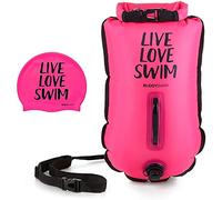 BUDDYSWIM 20 L Set di Boa Nuoto Acque Libere e Cuffia. Boa Nuoto per Nuotare in Acque Libere con Borsa Impermeabile e Cuffia in Silicone. Ideale per Nuotare nel Mare. Rosa.