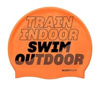 BUDDYSWIM Cuffia da nuoto in silicone per piscina o acqua aperta, adatta per uomo o donna e adatta per capelli lunghi. Comodo, resistente e idrodinamico, colore accattivante. Arancione)