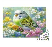 Budgerigar Bird Floral Jigsaw Puzzle for Adults: Green Budgie on Flower Fun Present & Activity for Home Wall Decor 52x38cm/1000pcs