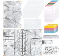 Budget Notebook A6, confezione da 30 rilegatrici a 6 fori con tasche, fogli di budget, etichette adesive, rilegatura ad anello Soft Ruler (grigio)